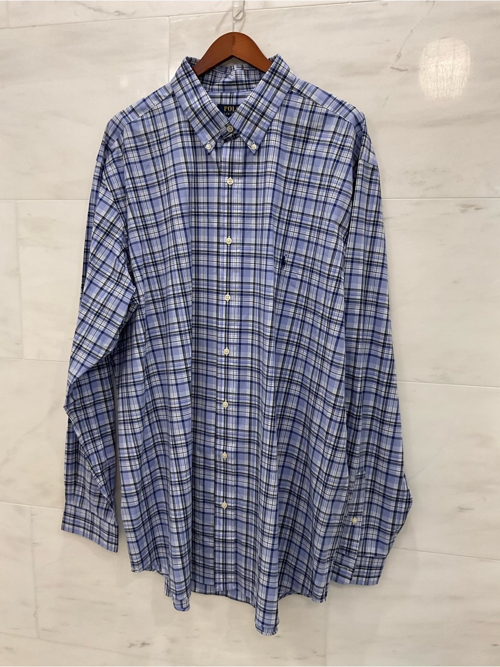 POLO Ralph Lauren Big & Tall BLUE & WHITE PLAID Button Front Shirt 2XLT T21